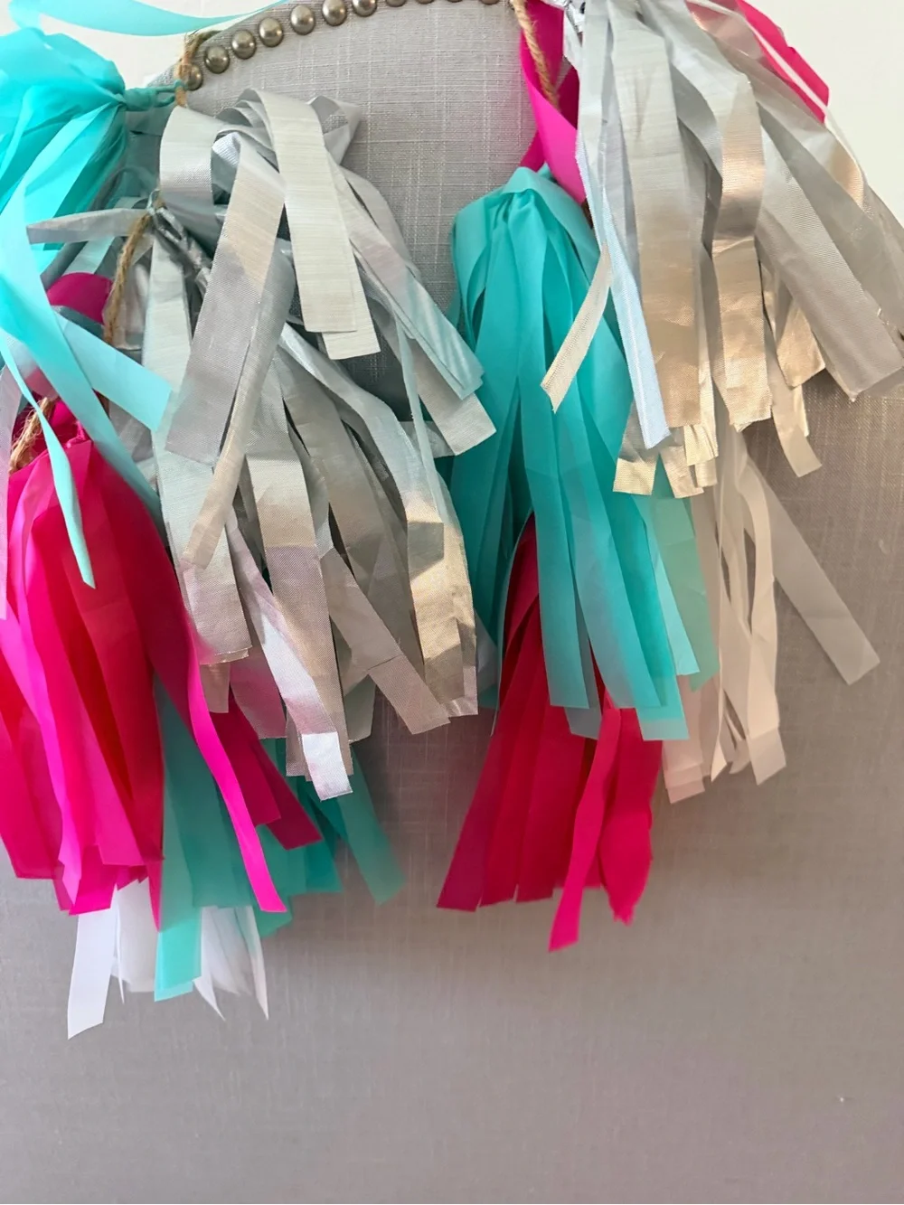 Festive Tissue Tassel Garland - Pink, Teal, Silver, White